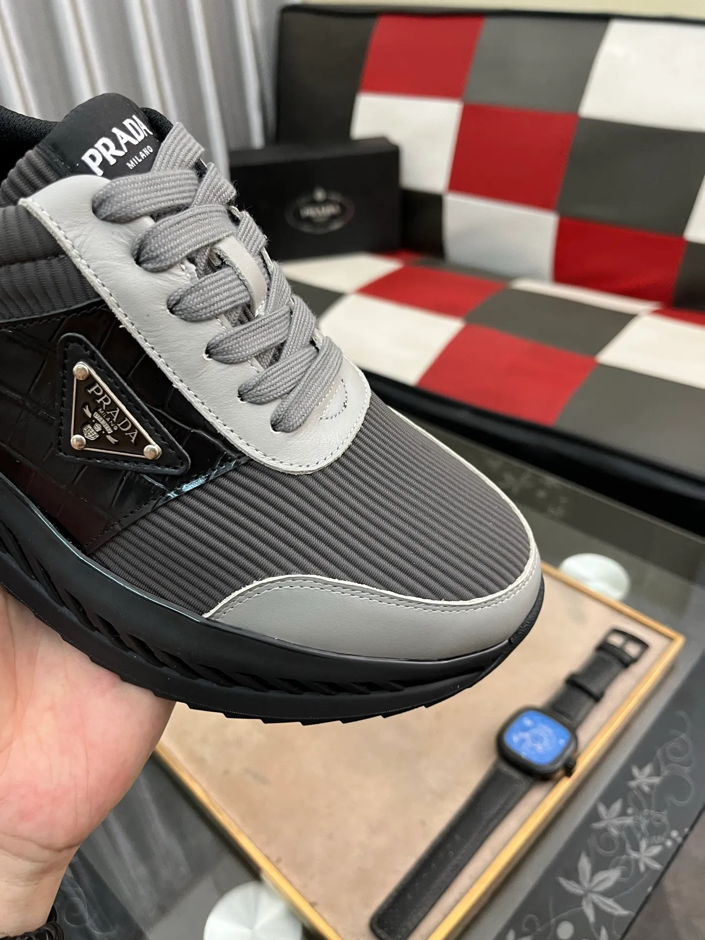 Men's shoes 💰458⌚️⌚️[PRADA] Prada Hong Kong counter casual shoes, counter quality, high-quality workmanship, uppers made of imported breathable fly-knit mesh fabric, comfortable and breathable lining, original air-cushion elastic outsole, casual fashion, high-end quality, size: 38-444️⃣Colors available